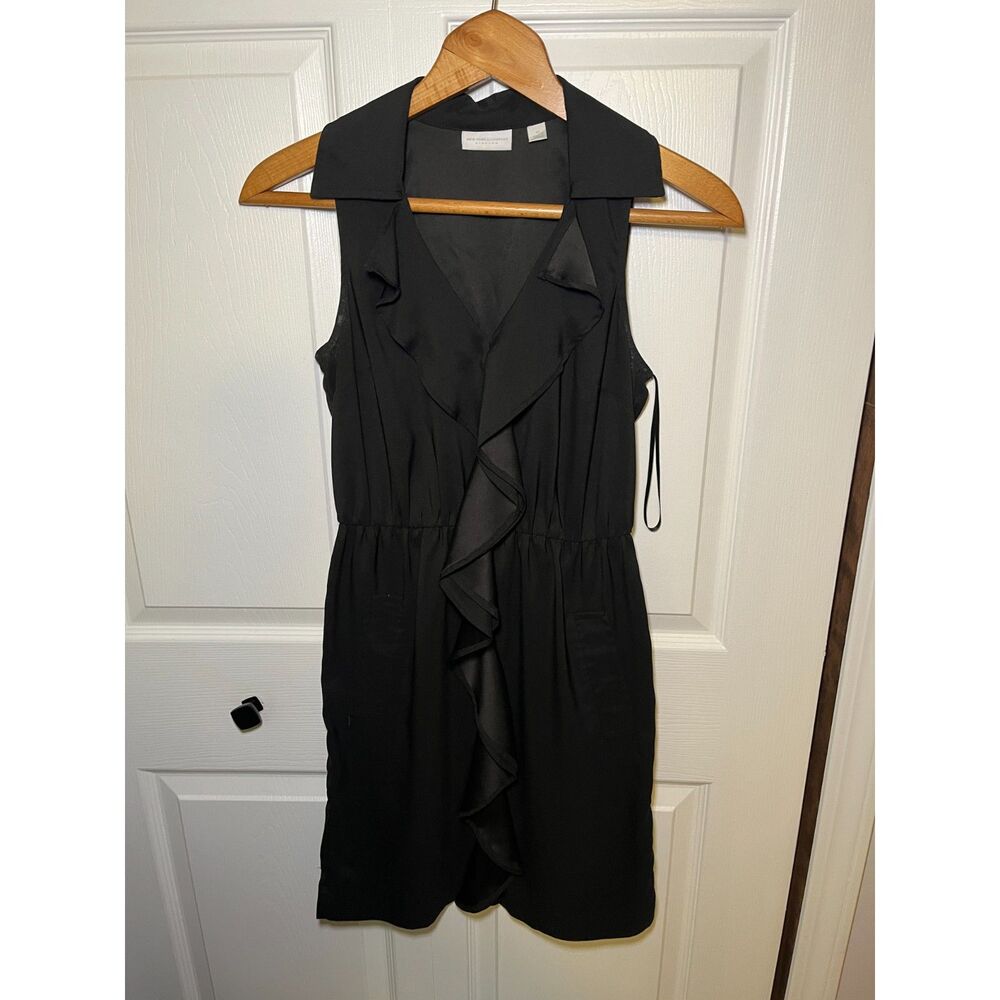 New York & Company Black Sleeveless Ruffle Front Dress XS Stretch